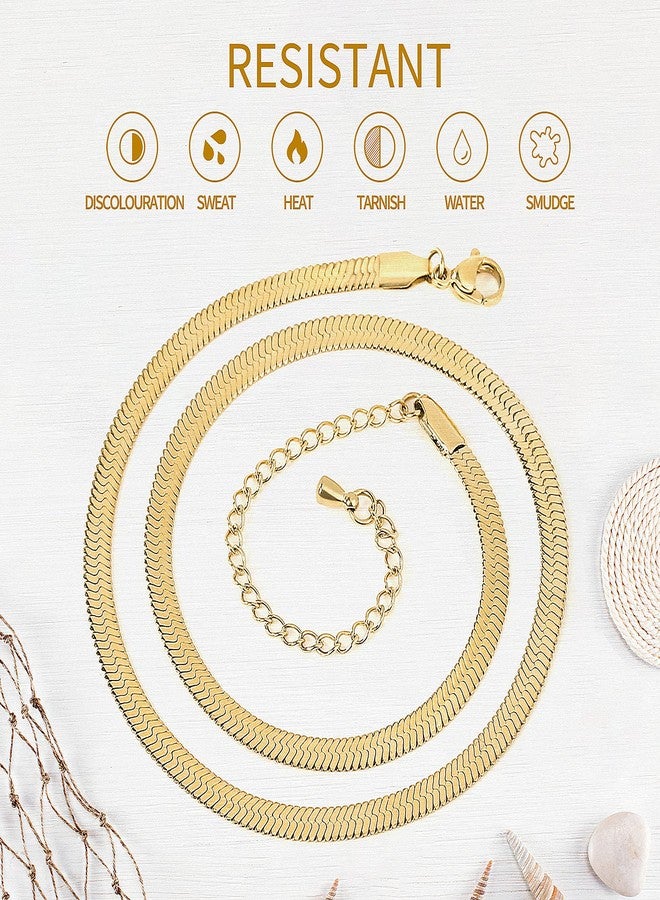 Fiusem قلادة فيوسيم للنساء، سلسلة متعرجة مطلية بالذهب عيار 14 قيراطًا للنساء، قلادة سلسلة ثعبان متعرجة، 4 مم (عرض) 16 بوصة (طول) - Image 4